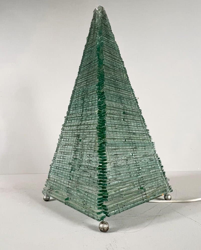 Lampa stołowa Pyramid, szkło transparent, Francja, lata 70. - 276002