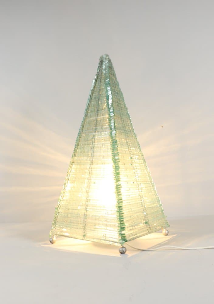 Lampa stołowa Pyramid, szkło transparent, Francja, lata 70. - 276003