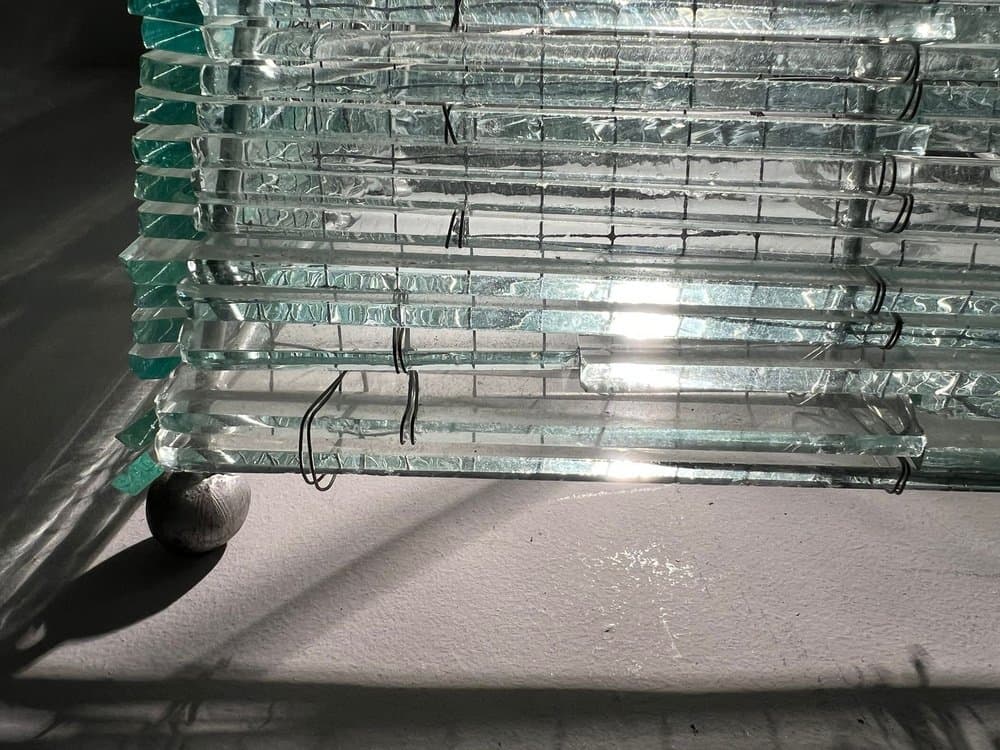 Lampa stołowa Pyramid, szkło transparent, Francja, lata 70. - 275995