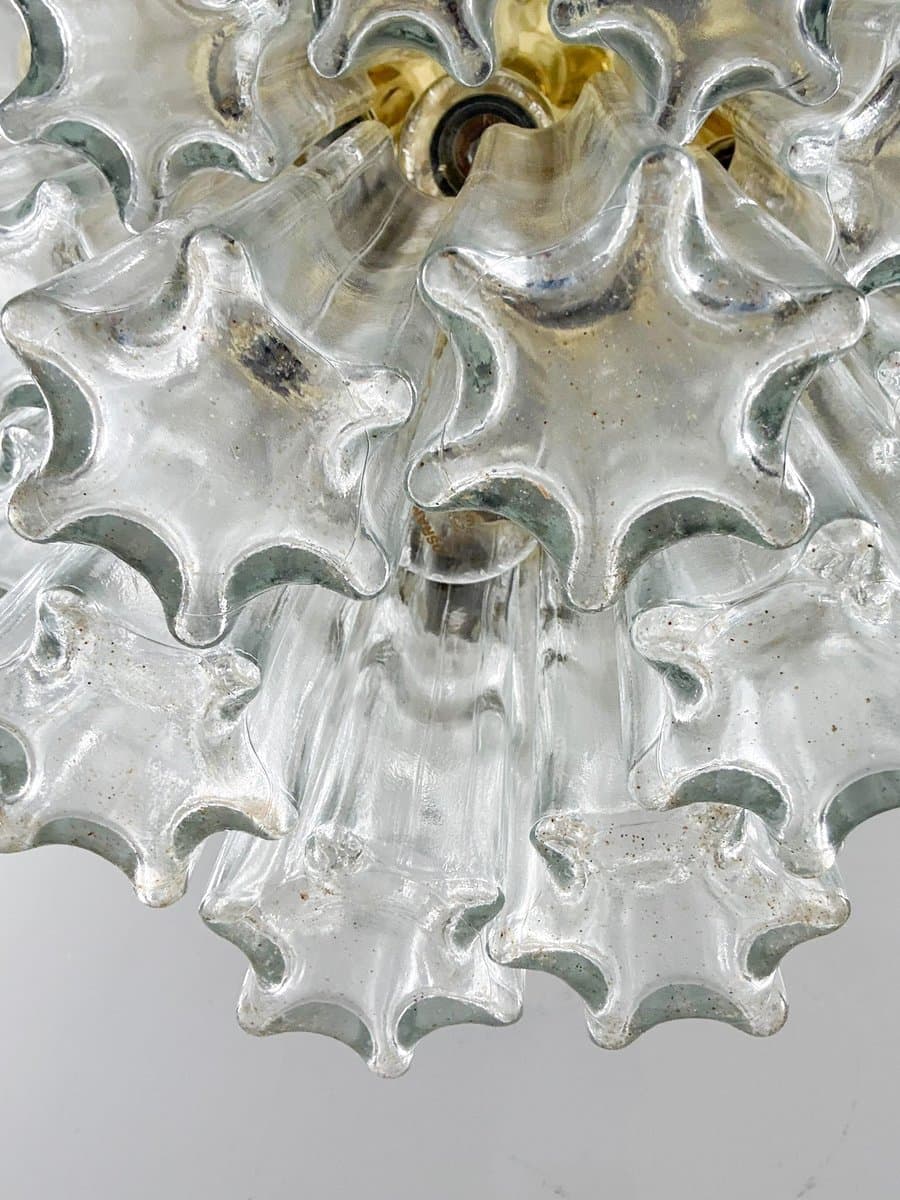 Chandelier, Limburg, transparent glass, gold metal, Germany, 1970s. - 275961