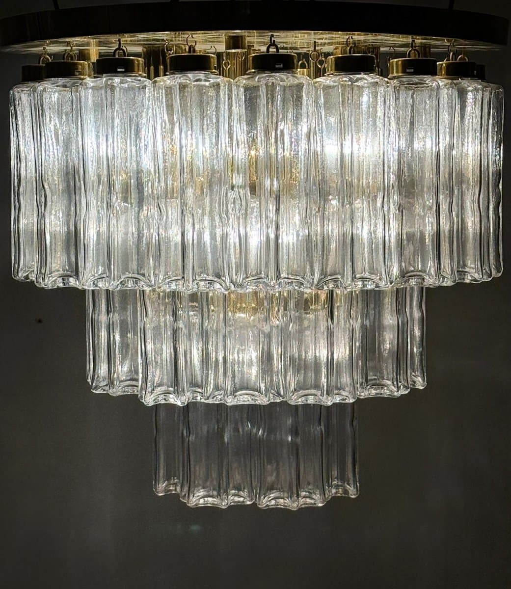 Chandelier, Limburg, transparent glass, gold metal, Germany, 1970s. - 275982