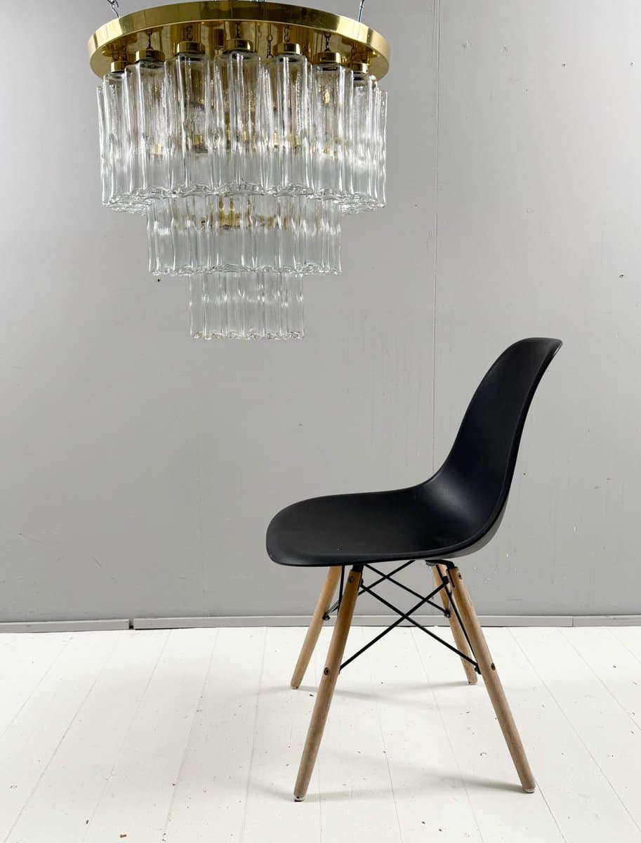 Chandelier, Limburg, transparent glass, gold metal, Germany, 1970s. - 275971