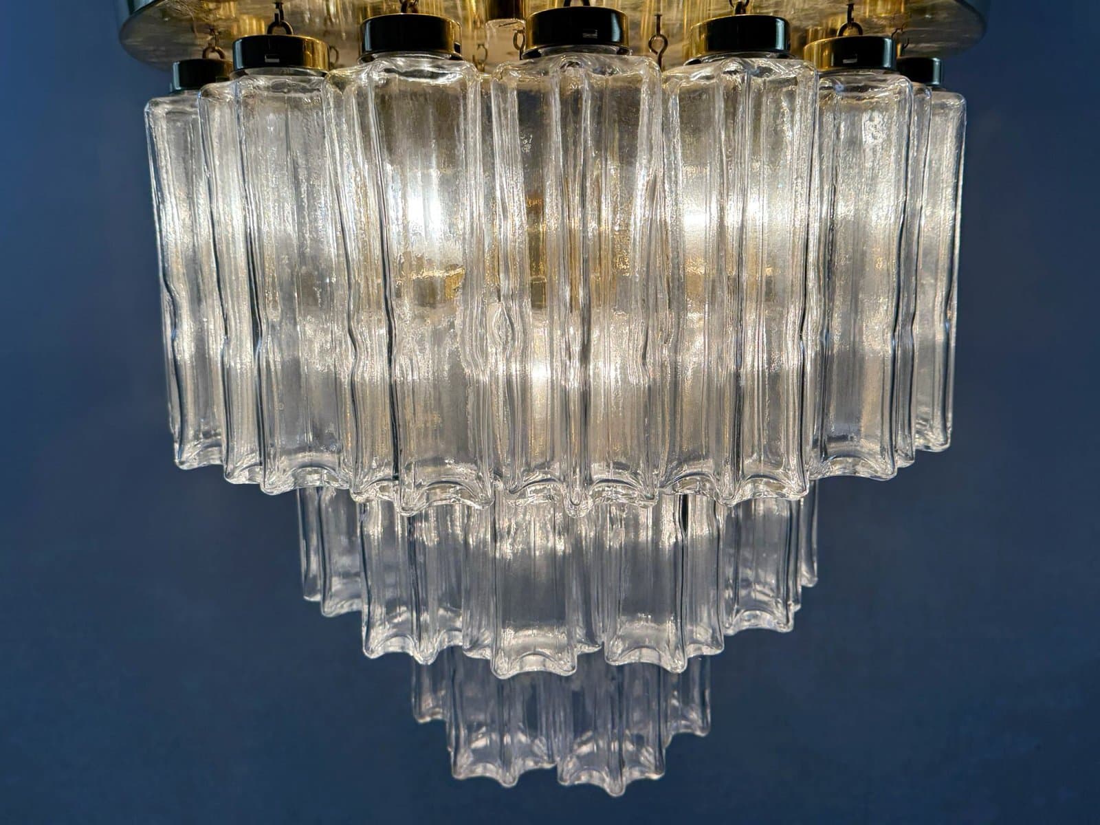 Chandelier, Limburg, transparent glass, gold metal, Germany, 1970s. - 275963