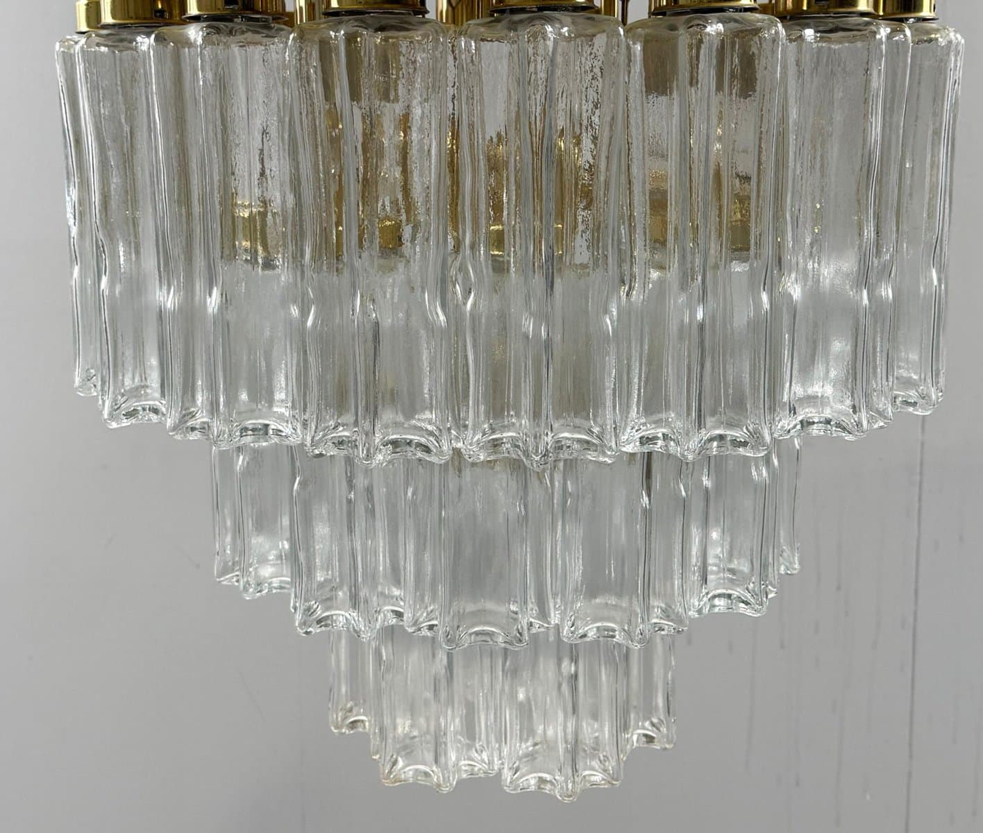 Chandelier, Limburg, transparent glass, gold metal, Germany, 1970s. - 275987