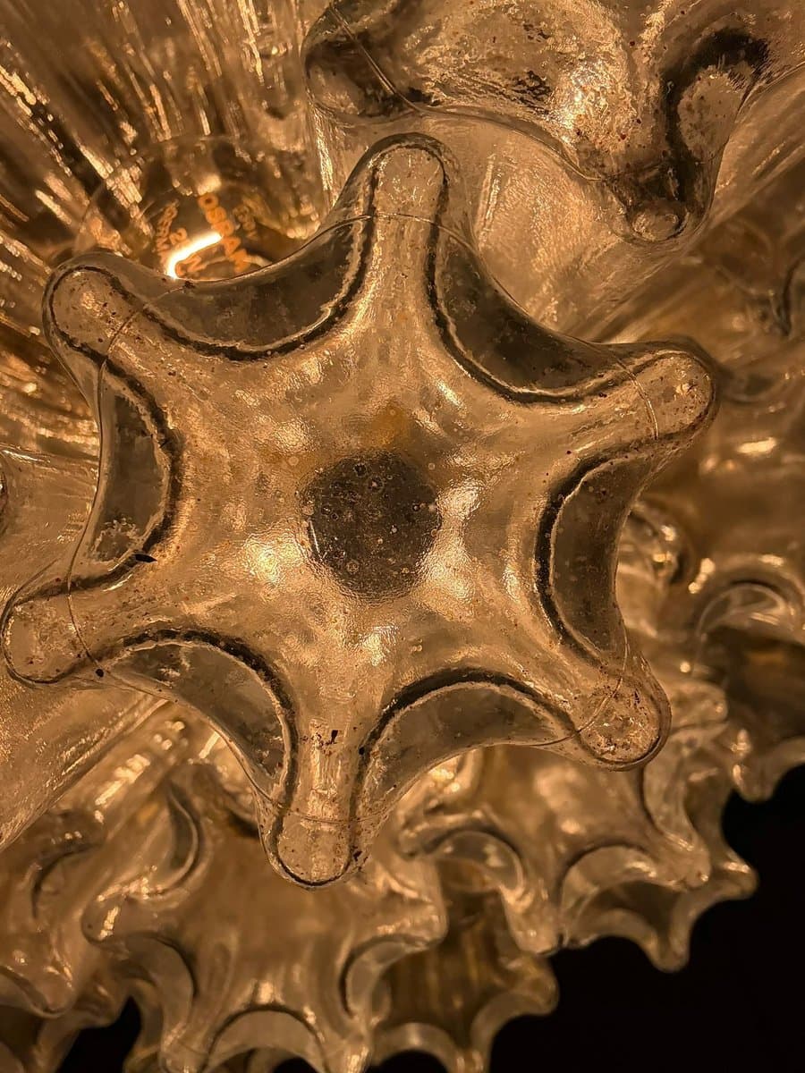 Chandelier, Limburg, transparent glass, gold metal, Germany, 1970s. - 275965