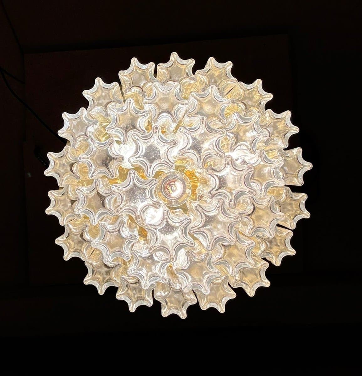 Chandelier, Limburg, transparent glass, gold metal, Germany, 1970s. - 275986