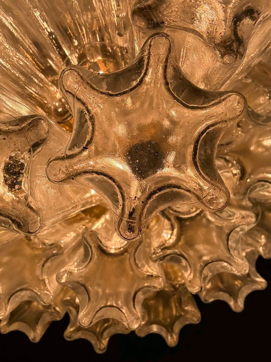 Chandelier, Limburg, transparent glass, gold metal, Germany, 1970s. - 275964