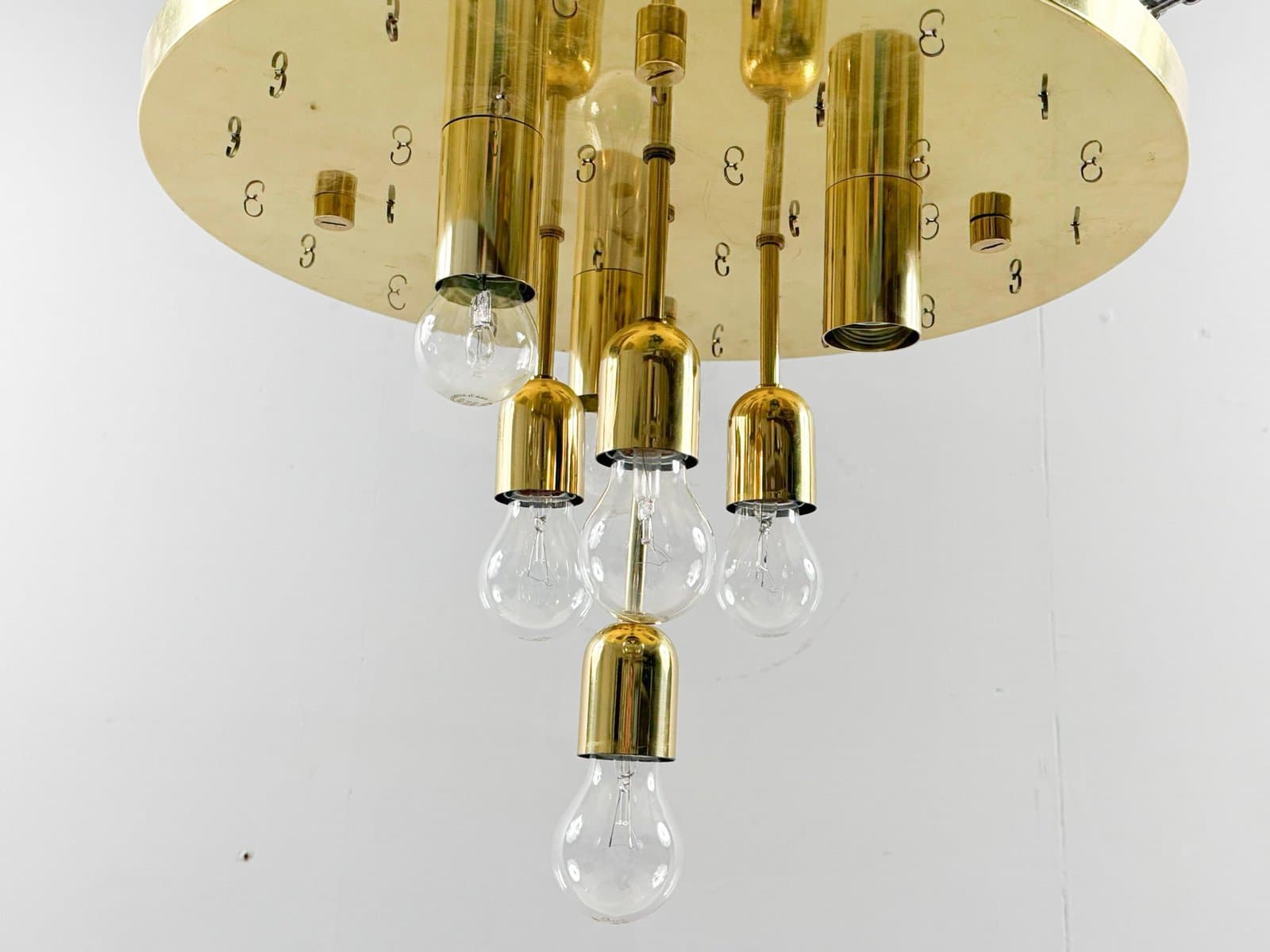 Chandelier, Limburg, transparent glass, gold metal, Germany, 1970s. - 275979
