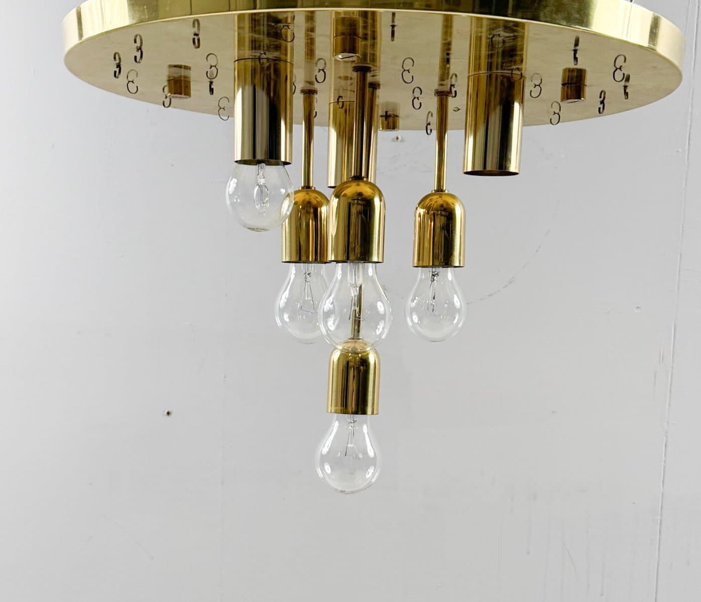 Chandelier, Limburg, transparent glass, gold metal, Germany, 1970s. - 275978