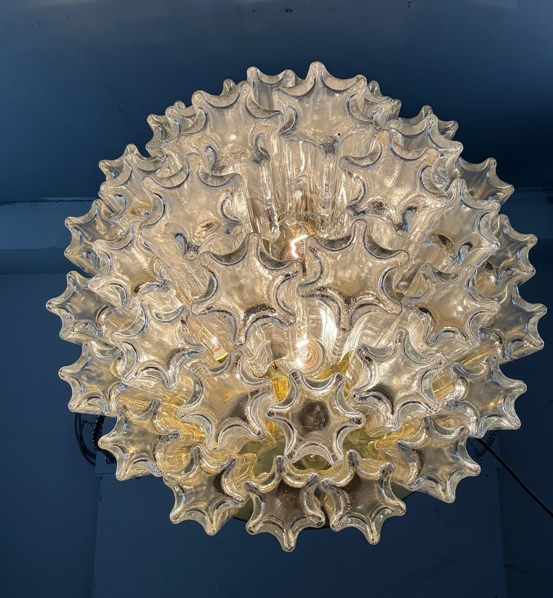 Chandelier, Limburg, transparent glass, gold metal, Germany, 1970s. - 275962