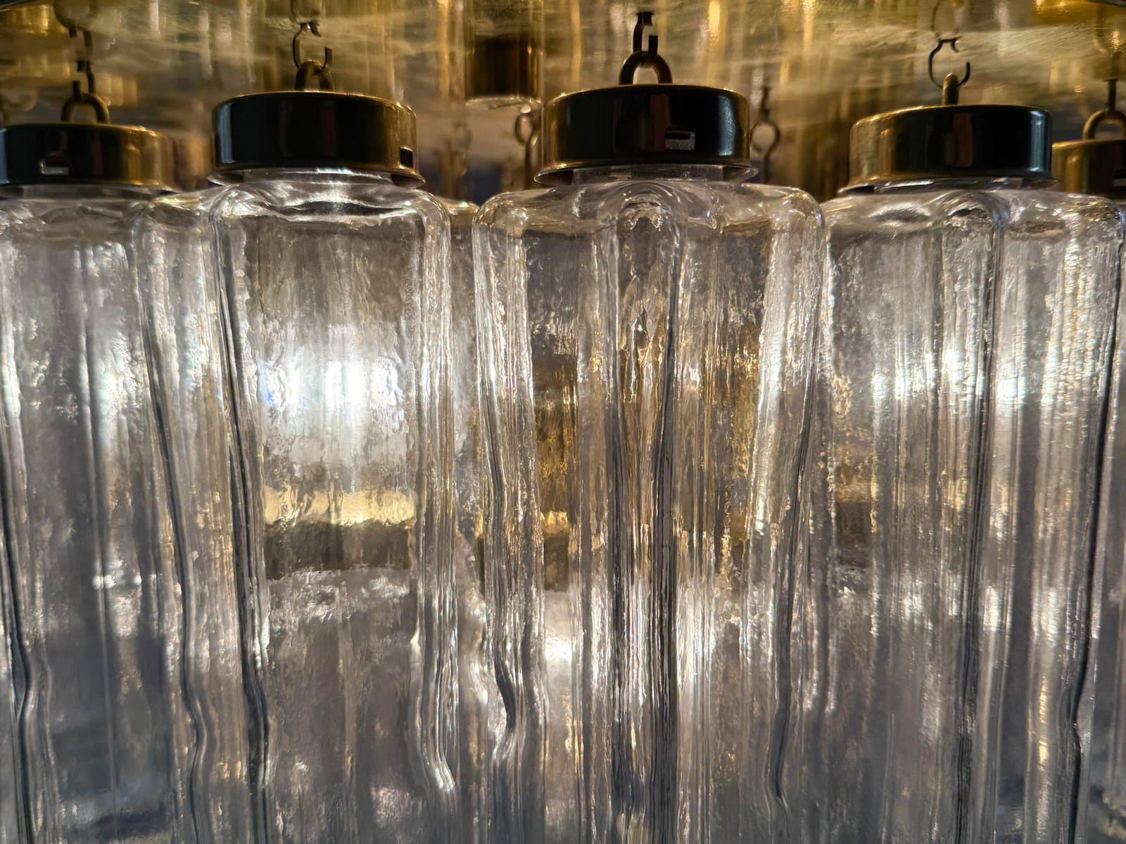 Chandelier, Limburg, transparent glass, gold metal, Germany, 1970s. - 275980