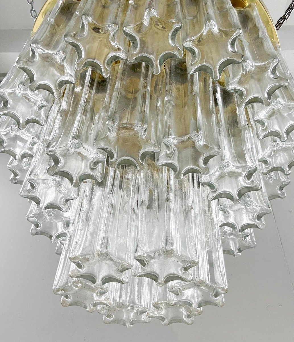 Chandelier, Limburg, transparent glass, gold metal, Germany, 1970s. - 275983