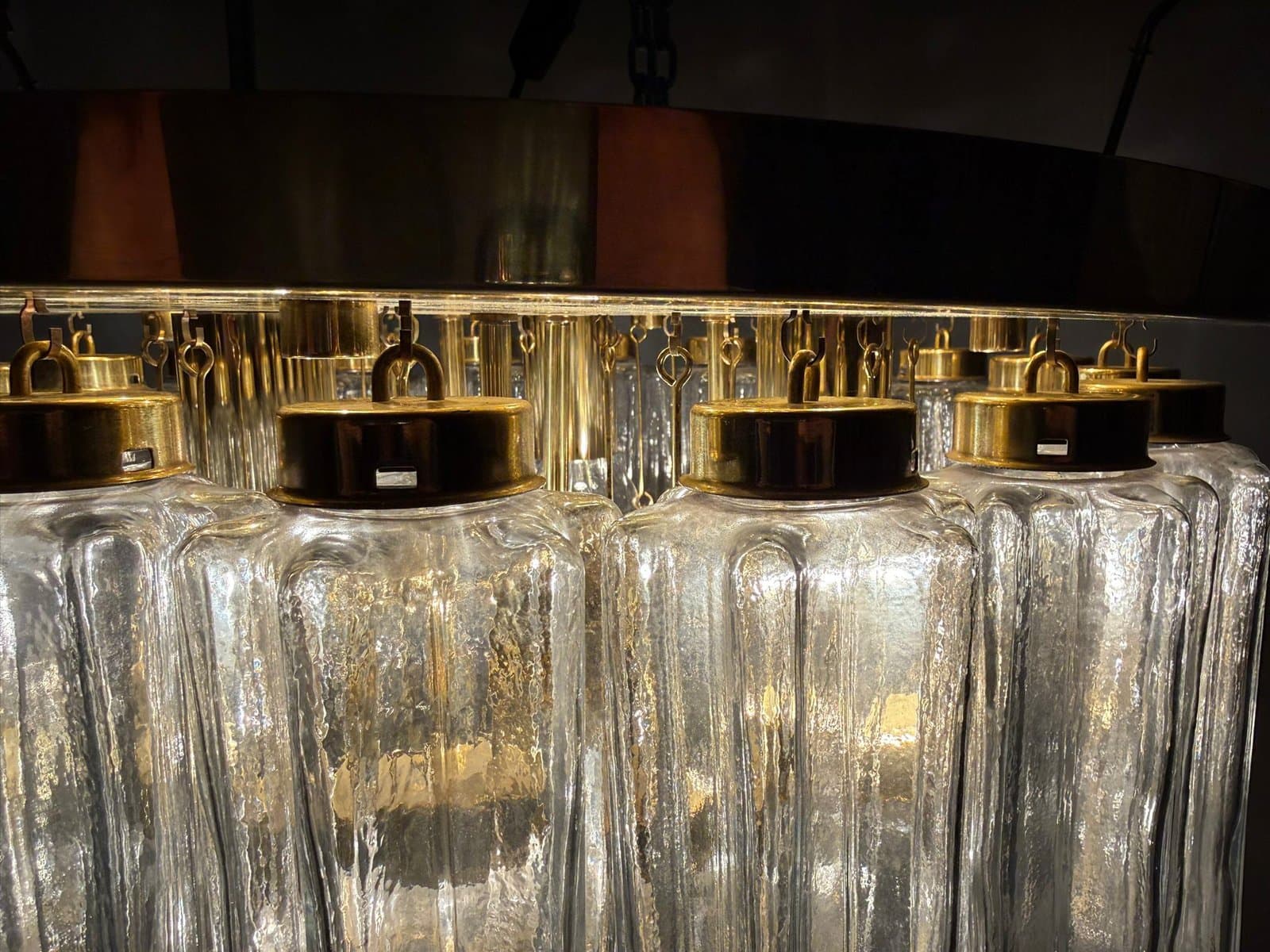 Chandelier, Limburg, transparent glass, gold metal, Germany, 1970s. - 275969