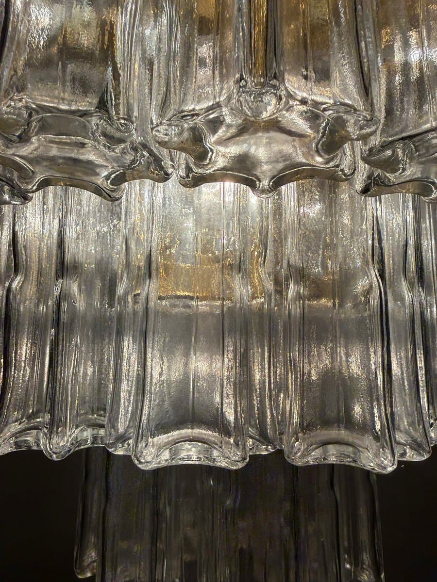 Chandelier, Limburg, transparent glass, gold metal, Germany, 1970s. - 275973