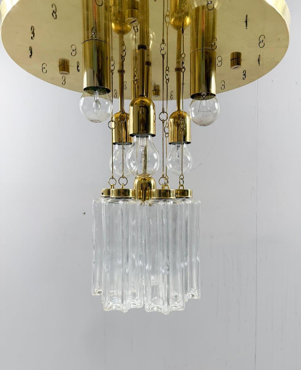 Chandelier, Limburg, transparent glass, gold metal, Germany, 1970s. - 275976