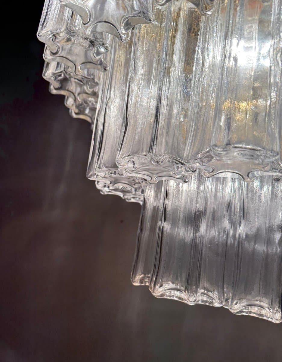 Chandelier, Limburg, transparent glass, gold metal, Germany, 1970s. - 275966