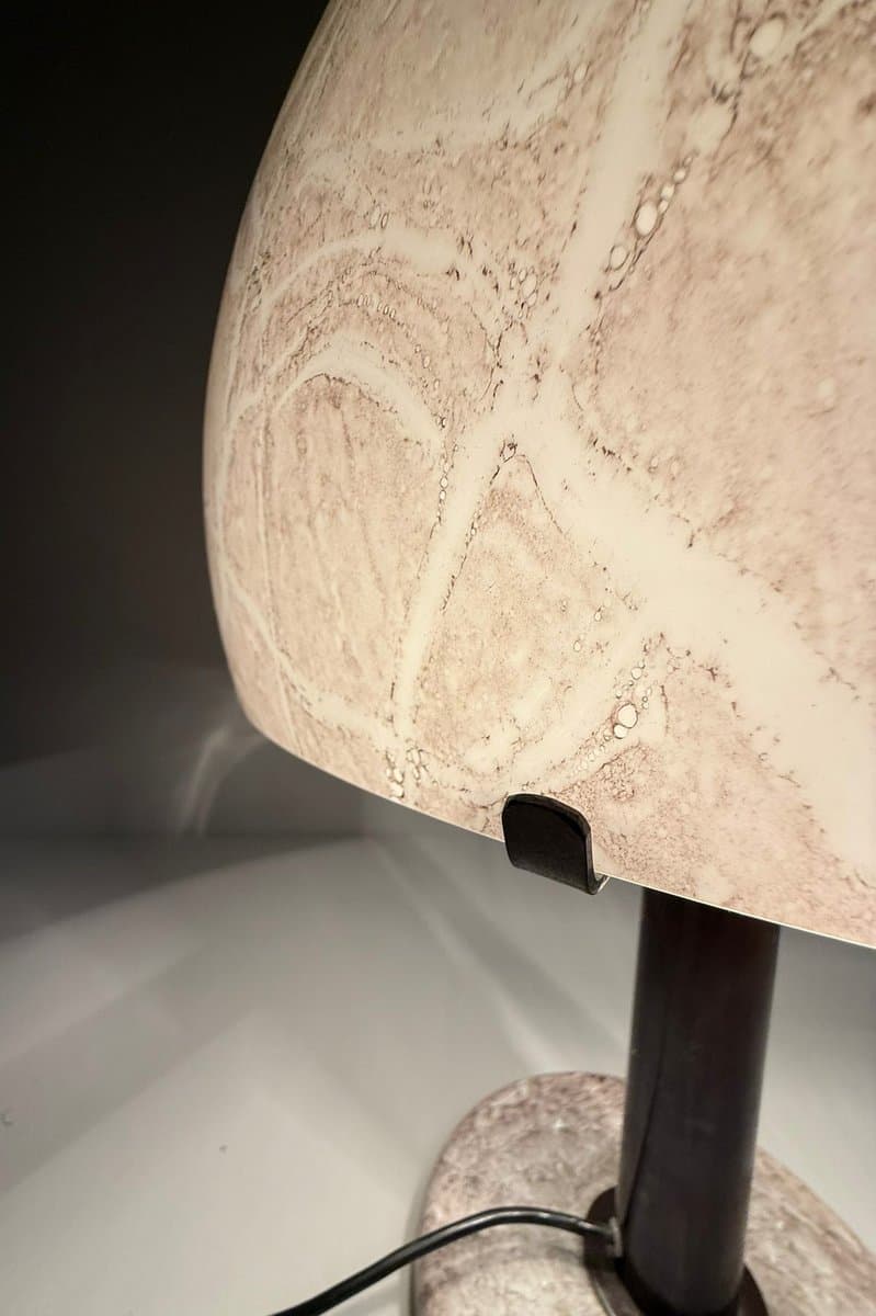 Lampa stołowa Model 832 Mushroom, szkło beżowy, marmur beżowy, mosiądz brązowy, proj. L. Diaz De Santillana, Venini, Włochy, lata 60. - 275956