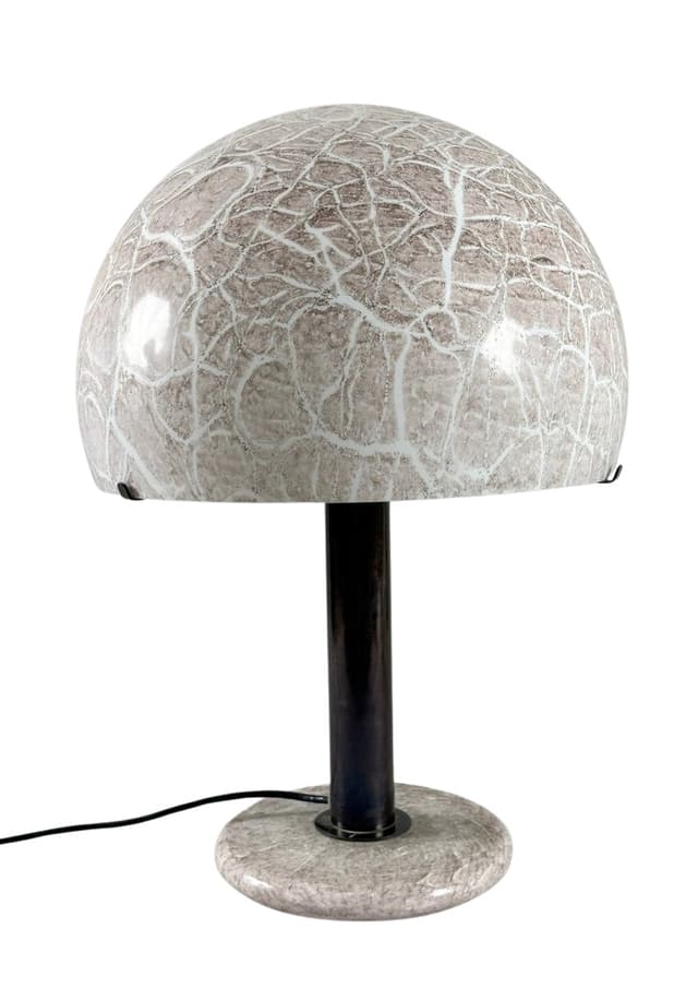Lampa stołowa Model 832 Mushroom, szkło beżowy, marmur beżowy, mosiądz brązowy, proj. L. Diaz De Santillana, Venini, Włochy, lata 60. - WYMIARY