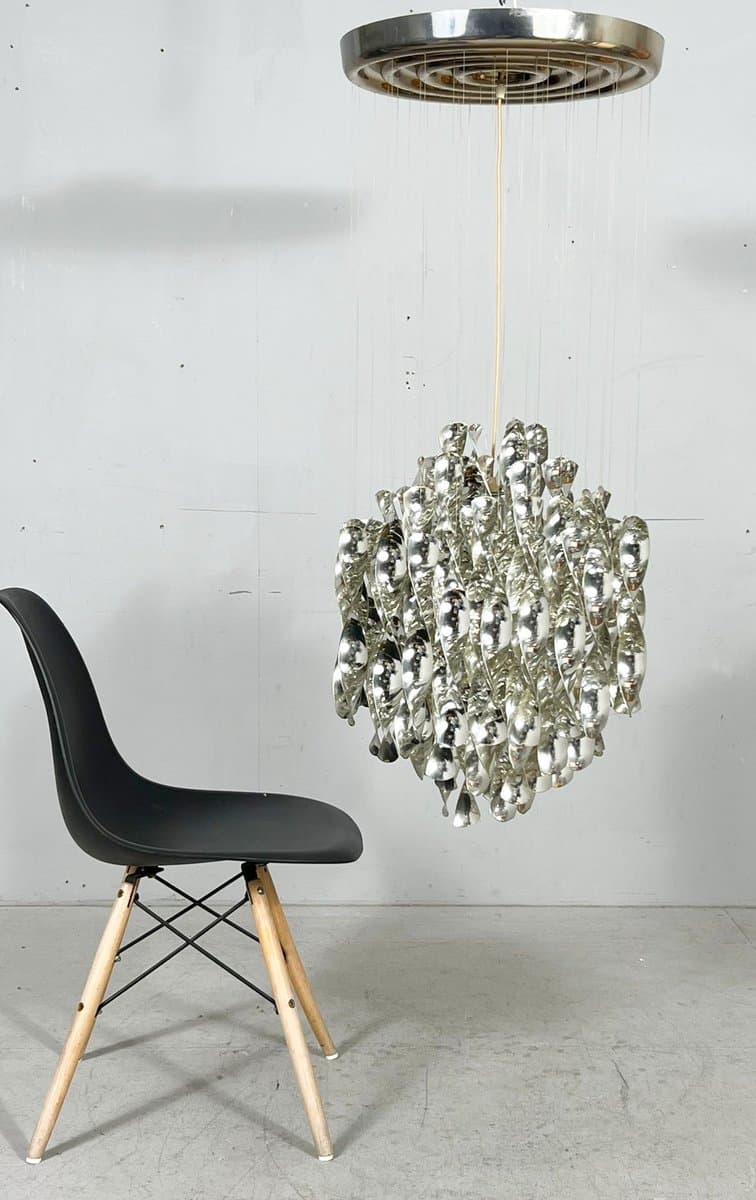 Lampa sufitowa SP1, srebrny, plastik metal, proj. V. Panton, Niemcy, lata 70. - 275884