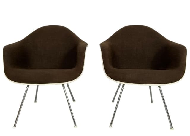 Zestaw foteli Dax, tkanina brązowa, włókno szklane, chrom, proj. C. & R. Eames, Vitra, Szwajcaria, lata 70. - WYMIARY