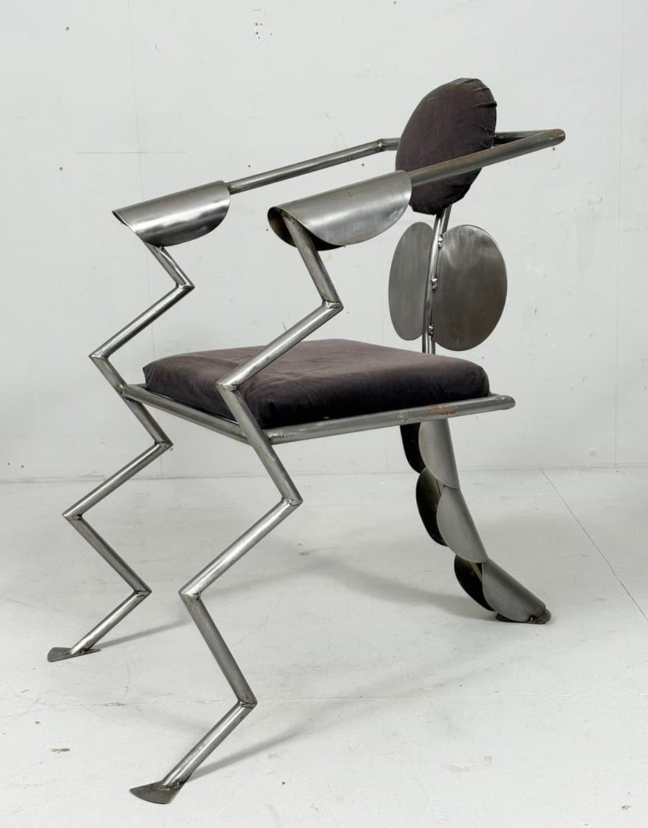 Fotel, srebrny, stal, Niemcy, lata 80. - 275831