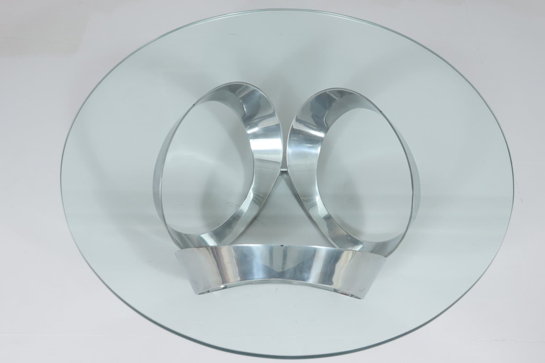 Stolik kawowy Space Age, szkło sodowo-wapniowe transparentne, chrom srebrny, proj. K. Hesterberg, Ronald Schmitt, Niemcy, lata 70. - 276899