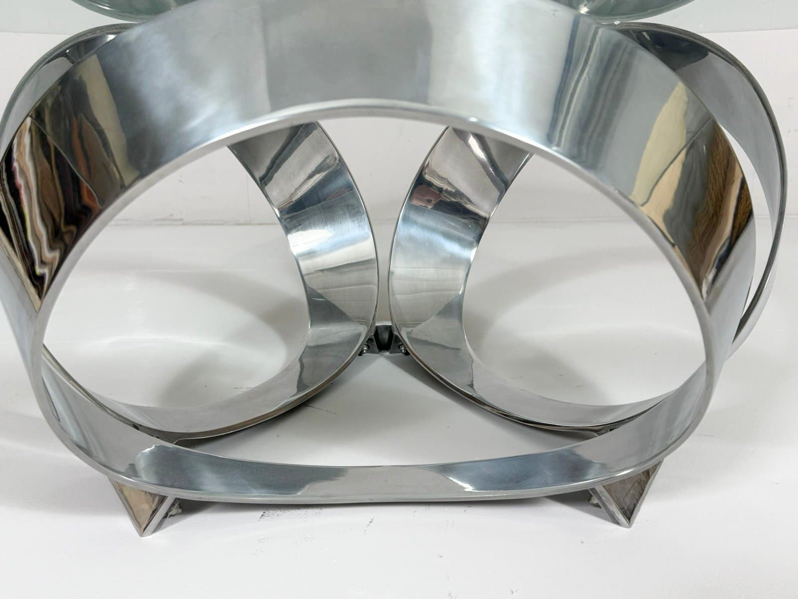 Stolik kawowy Space Age, szkło sodowo-wapniowe transparentne, chrom srebrny, proj. K. Hesterberg, Ronald Schmitt, Niemcy, lata 70. - 276910