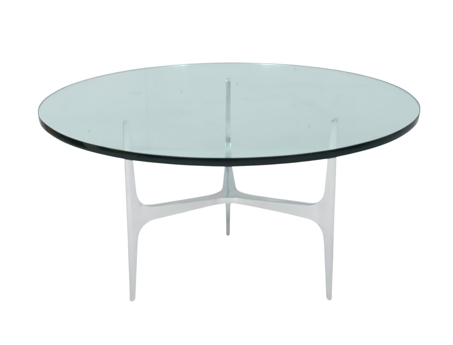 Stolik kawowy, aluminium srebrny, szkło przezroczyste, proj. K. Hesterberg, Ronald Schmitt, Niemcy, lata 70.