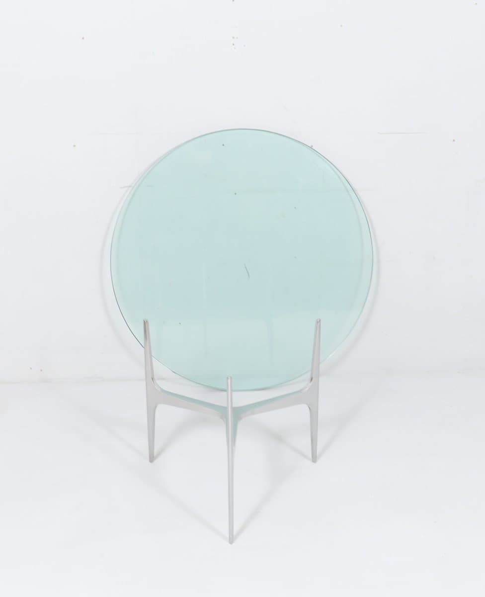 Stolik kawowy, aluminium srebrny, szkło przezroczyste, proj. K. Hesterberg, Ronald Schmitt, Niemcy, lata 70. - 276882