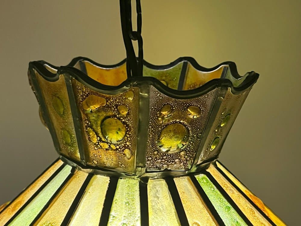 Lampa sufitowa Brutalist, szkło multikolor, żelazo czarne, proj. F. Delfinger, Feders, Meksyk, lata 70. - 276837