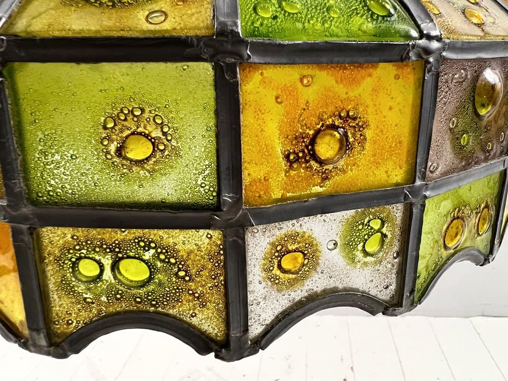 Lampa sufitowa Brutalist, szkło multikolor, żelazo czarne, proj. F. Delfinger, Feders, Meksyk, lata 70. - 276850