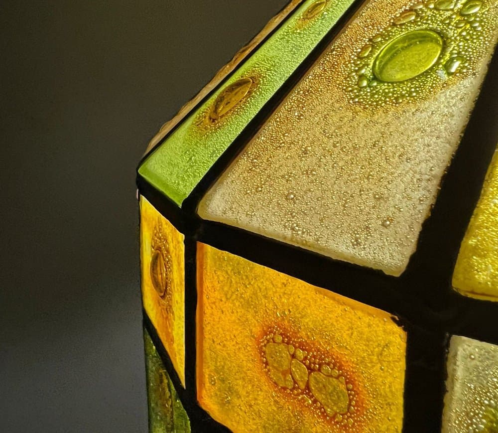 Lampa sufitowa Brutalist, szkło multikolor, żelazo czarne, proj. F. Delfinger, Feders, Meksyk, lata 70. - 276842