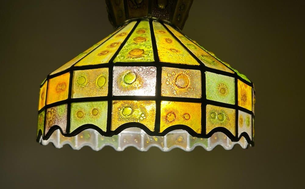 Lampa sufitowa Brutalist, szkło multikolor, żelazo czarne, proj. F. Delfinger, Feders, Meksyk, lata 70. - 276848