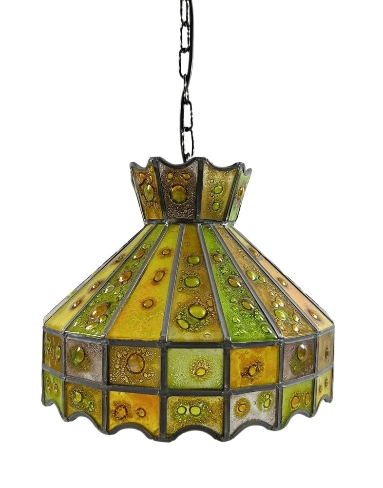 Lampa sufitowa Brutalist, szkło multikolor, żelazo czarne, proj. F. Delfinger, Feders, Meksyk, lata 70.