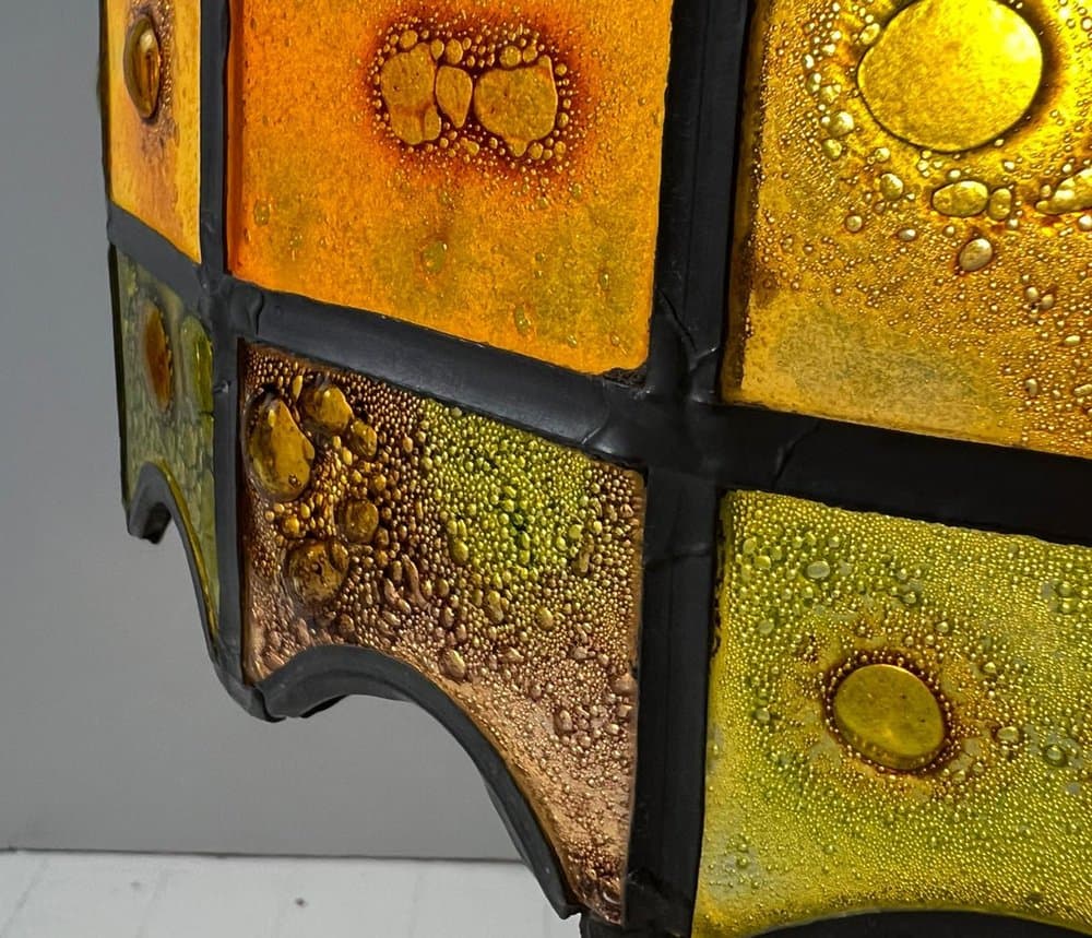 Lampa sufitowa Brutalist, szkło multikolor, żelazo czarne, proj. F. Delfinger, Feders, Meksyk, lata 70. - 276849