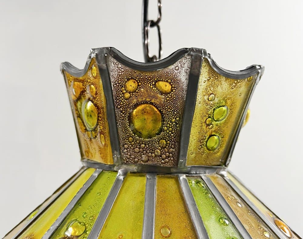 Lampa sufitowa Brutalist, szkło multikolor, żelazo czarne, proj. F. Delfinger, Feders, Meksyk, lata 70. - 276841