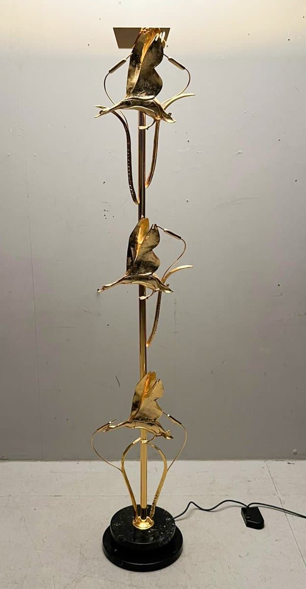 Lampa podłogowa Hollywood Regency, mosiądz złoty, marmur czarny, proj. L. Galeotti, Włochy, lata 80. - 276804