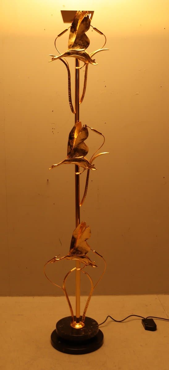 Lampa podłogowa Hollywood Regency, mosiądz złoty, marmur czarny, proj. L. Galeotti, Włochy, lata 80. - 276797