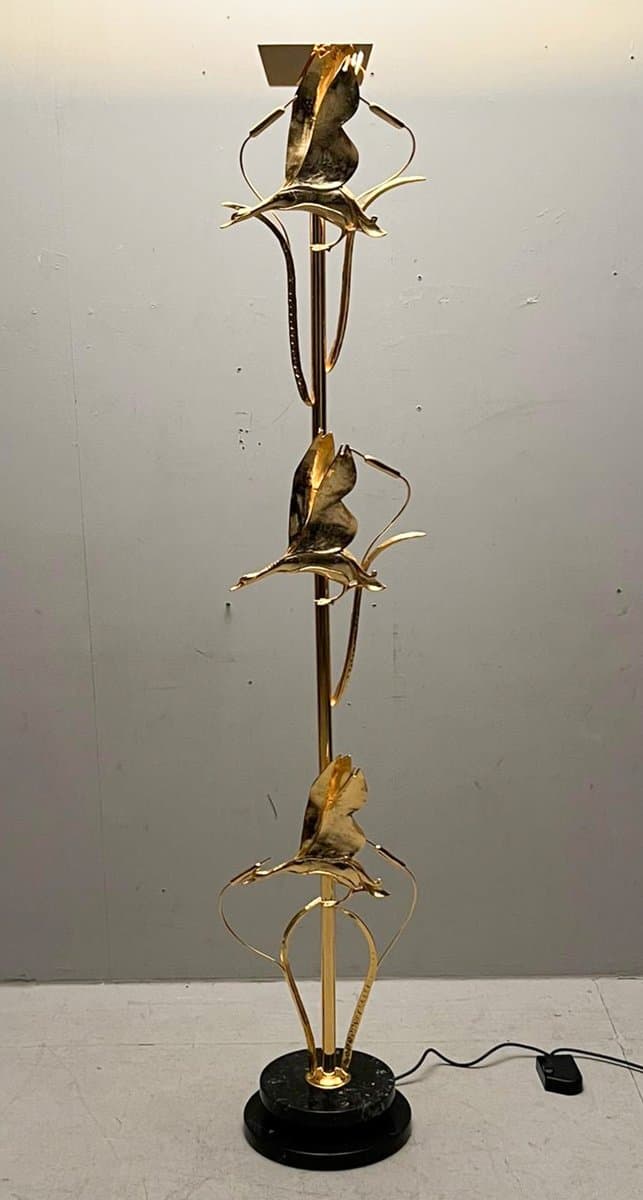 Lampa podłogowa Hollywood Regency, mosiądz złoty, marmur czarny, proj. L. Galeotti, Włochy, lata 80. - 276794