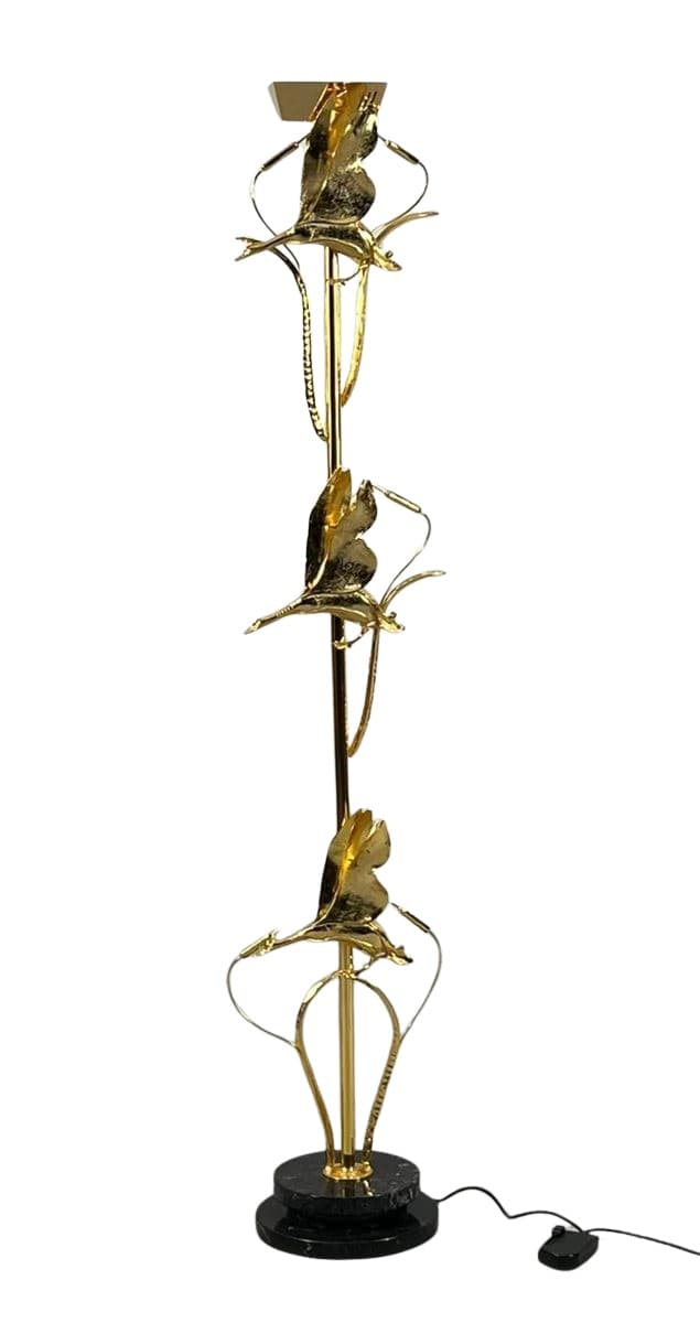 Lampa podłogowa Hollywood Regency, mosiądz złoty, marmur czarny, proj. L. Galeotti, Włochy, lata 80.