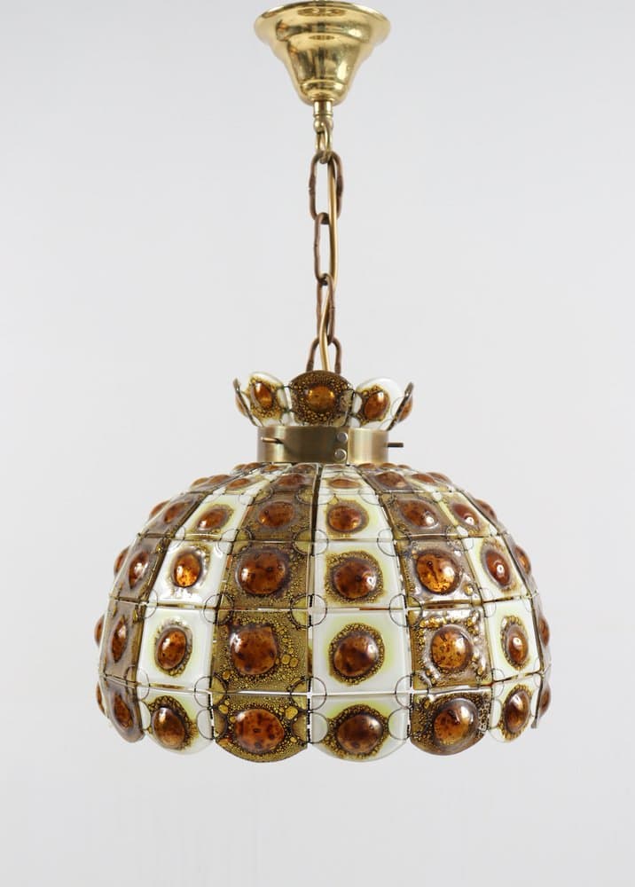 Lampa wisząca Brutalist, szkło brązowe, brąz, proj. F. Delfinger, Feders, Meksyk, lata 70. - 276778