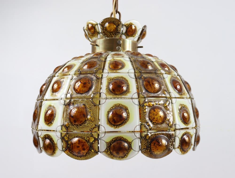 Lampa wisząca Brutalist, szkło brązowe, brąz, proj. F. Delfinger, Feders, Meksyk, lata 70. - 276784