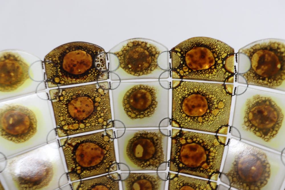 Lampa wisząca Brutalist, szkło brązowe, brąz, proj. F. Delfinger, Feders, Meksyk, lata 70. - 276781