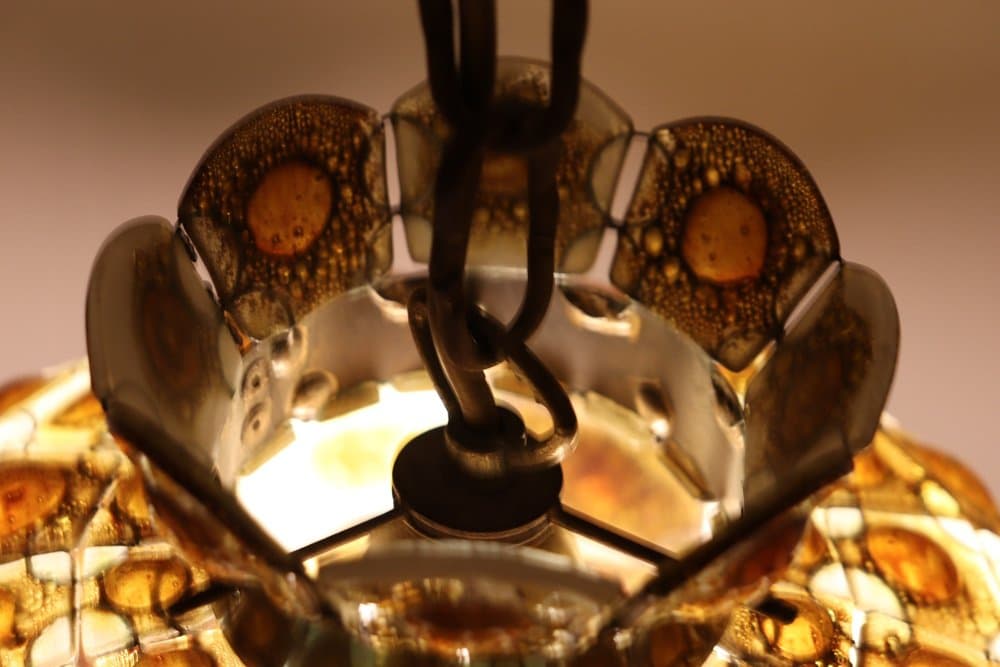 Lampa wisząca Brutalist, szkło brązowe, brąz, proj. F. Delfinger, Feders, Meksyk, lata 70. - 276782