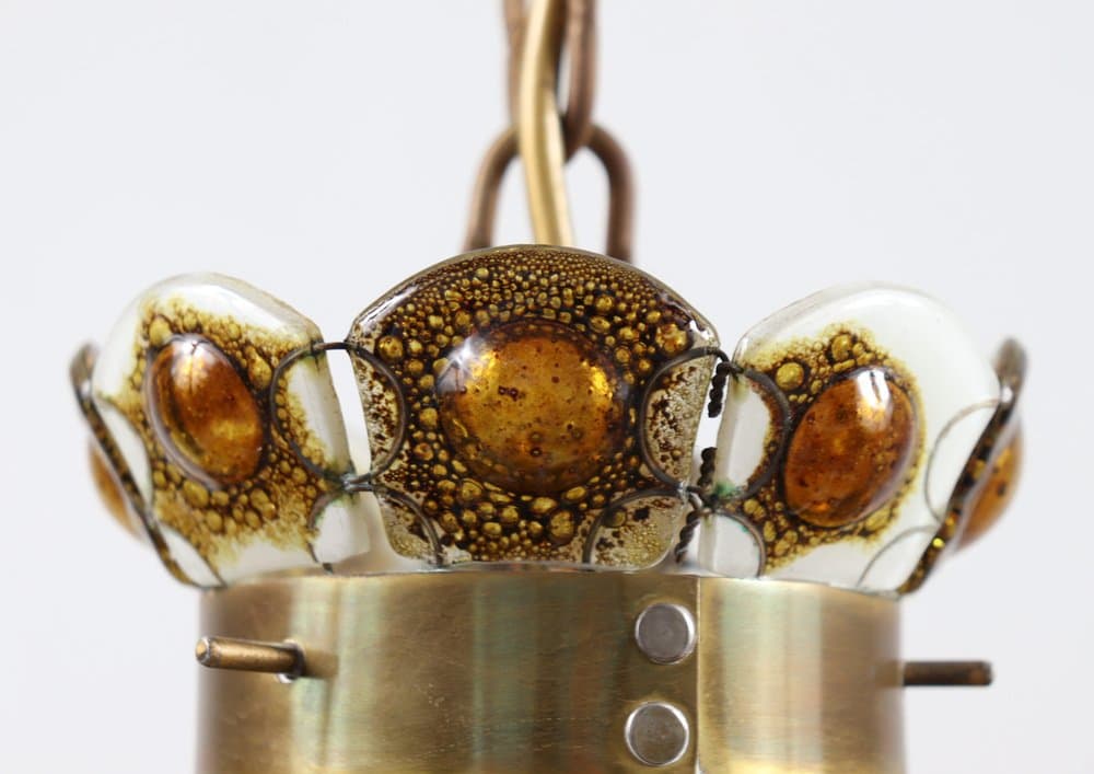 Lampa wisząca Brutalist, szkło brązowe, brąz, proj. F. Delfinger, Feders, Meksyk, lata 70. - 276783