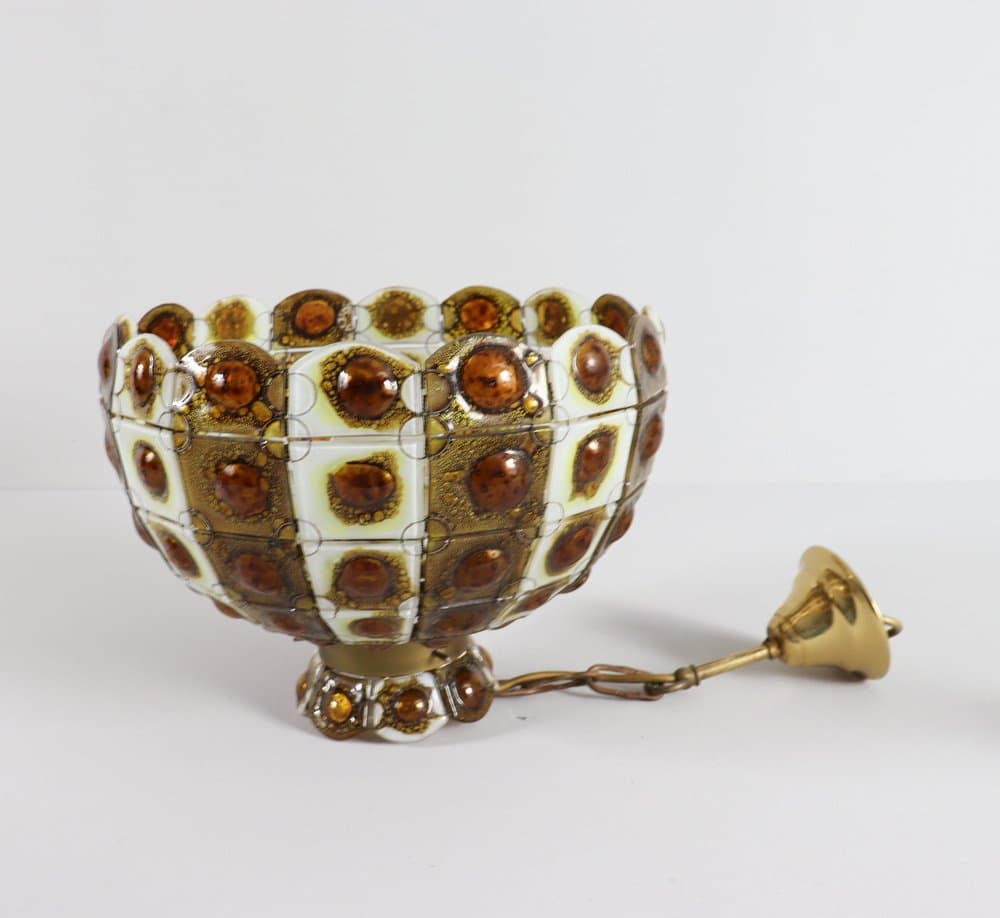 Lampa wisząca Brutalist, szkło brązowe, brąz, proj. F. Delfinger, Feders, Meksyk, lata 70. - 276787