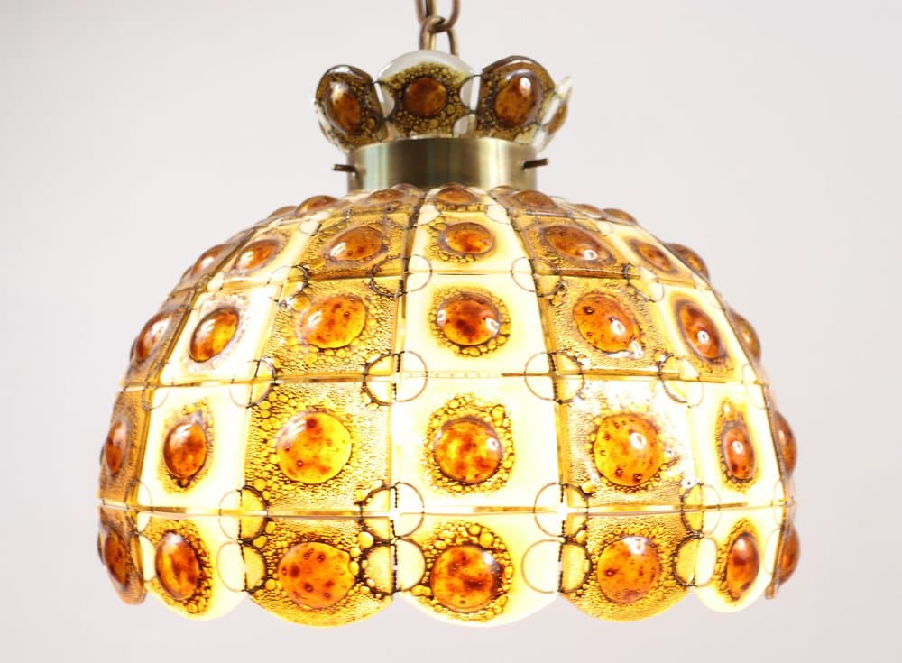 Lampa wisząca Brutalist, szkło brązowe, brąz, proj. F. Delfinger, Feders, Meksyk, lata 70. - 276779