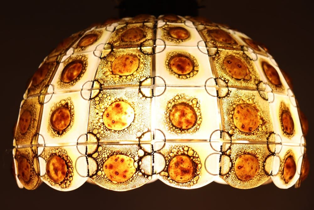 Lampa wisząca Brutalist, szkło brązowe, brąz, proj. F. Delfinger, Feders, Meksyk, lata 70. - 276788