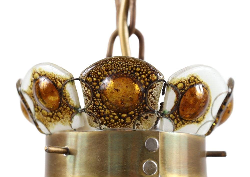 Lampa wisząca Brutalist, szkło brązowe, brąz, proj. F. Delfinger, Feders, Meksyk, lata 70. - 276777