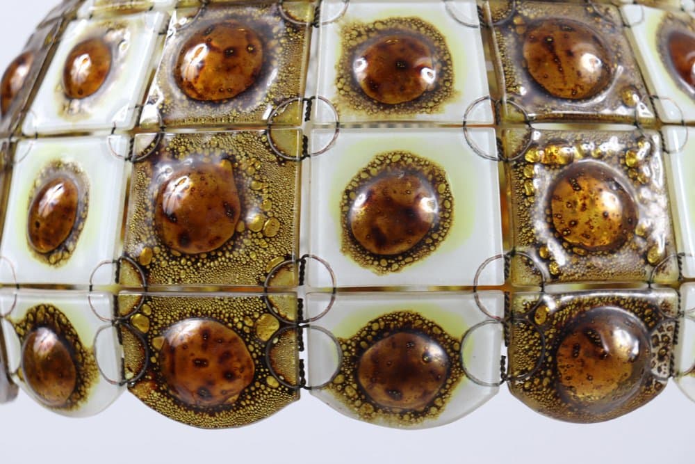 Lampa wisząca Brutalist, szkło brązowe, brąz, proj. F. Delfinger, Feders, Meksyk, lata 70. - 276789